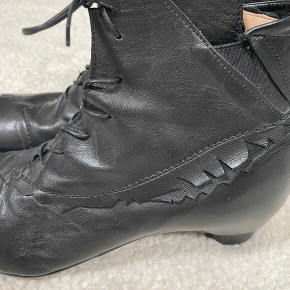Roda Booties Witchy Whimsygoth Made in Italy Black Leather Fringe Heeled 40 9 - Picture 2 of 10